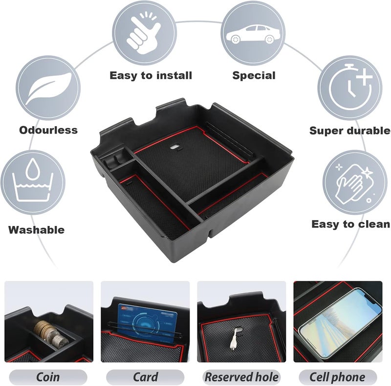 SKTU Compatible with 2022-2025 2026 Kia Carnival Center Console Organizer 2024 2025 2026 Carnival Accessories Insert ABS Materials Tray 2022-2026 Carnival Console Tray with Coin and USB Hole (Red) - Image 5